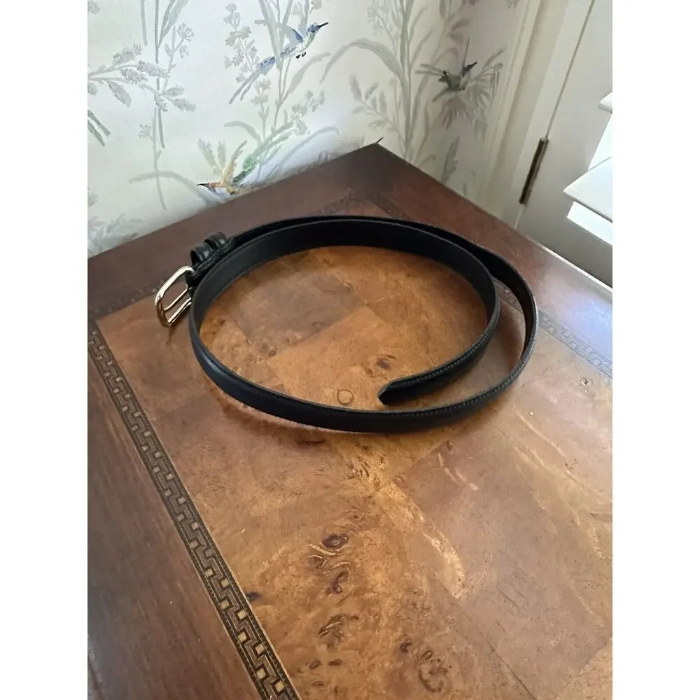 Black Leather Belt Mens Size 42 Silver Tone Buckle made in USA